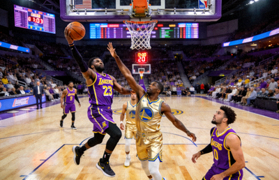 NBA常规赛湖人队对阵勇士队全场录像回放截图，篮球比赛精彩瞬间